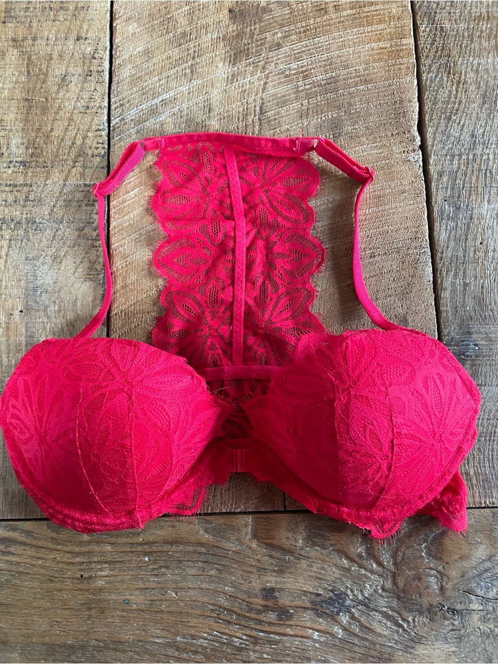 Victorias Secret PINK Red Lace Push-Up Bra 36C